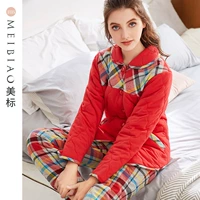 Tiêu chuẩn Mỹ mới mùa thu và mùa đông quilted đồ ngủ dài tay độn hai mảnh phù hợp với bông cotton ấm áp dịch vụ nhà shop đồ nữ cao cấp