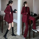 Бордовый вельветовый классический костюм, осенний комплект, в корейском стиле
