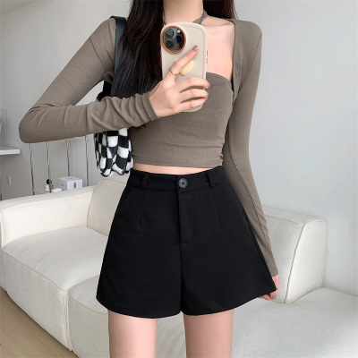 taobao agent Demi-season fitted casual trousers, universal shorts, black boots, plus size, high waist, 2023 collection, A-line