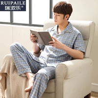 Мужская летняя хлопковая тонкая пижама, хлопковый цветной комплект, короткий рукав, простой и элегантный дизайн, большой размер