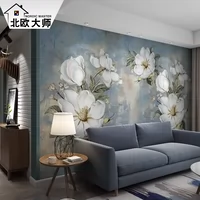 Европейская стиль ретро -масляная живопись цветочный телевизор Фон Стена Минималистская настройка.
