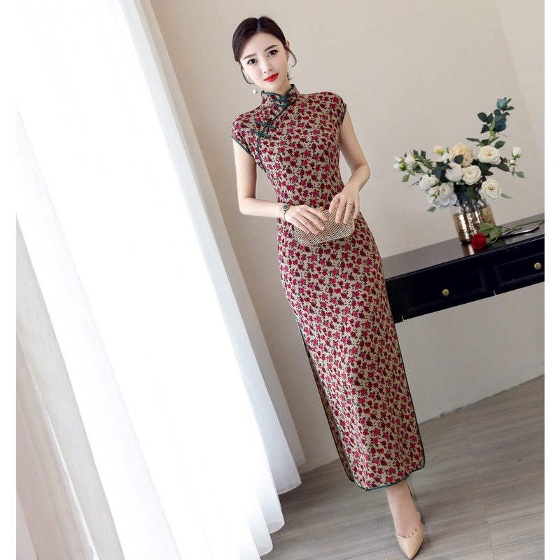 11 years old shop 13 colors Lin embroidered old Shanghai retro temperament daily can wear small florals, thin silk long cheongsam female summer improved dress
