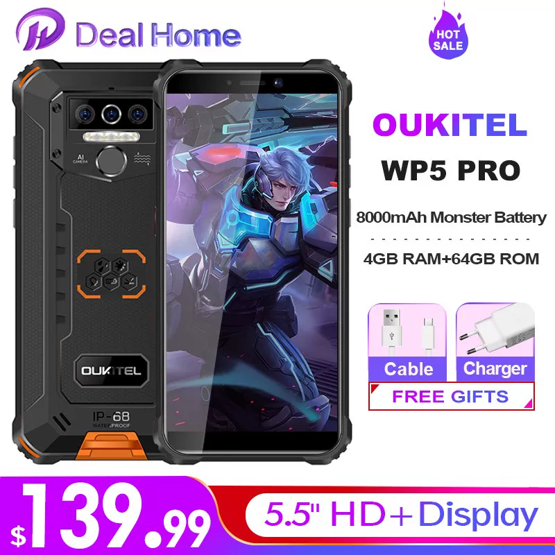 OUKITEL WP5 Pro IP68 водонепроницаемый смартфон 8000mAh тройной