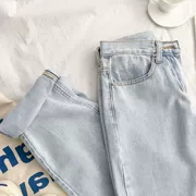 Hồng Kông hoang dã nếm quần ống suông xuân hè 2019 mới của phụ nữ phiên bản cao của Hàn Quốc là quần dài denim mỏng giản dị - Quần jean
