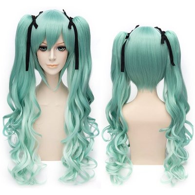 taobao agent [Alice] Snow Hatsune Snow Miku green gradient subject+dual -rolled ponytail cos wigs