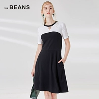 VIA BEANS 2019 sản phẩm mới đầm cổ tròn màu đen trắng tương phản - Sản phẩm HOT váy cho người trung niên