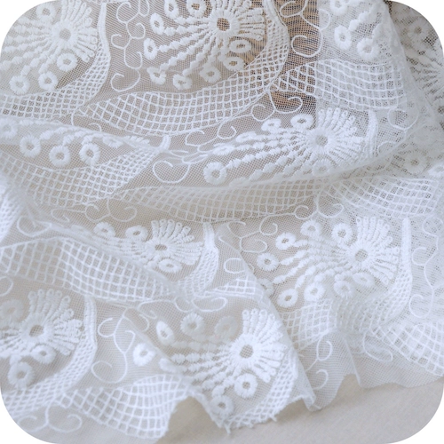 Белая кружевная ткань, марлевая одежда, с вышивкой, кружевное платье