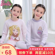 Barbie trẻ em đồ lót nhiệt bộ bông dày ba lớp cổ áo cô gái quần áo mùa thu quần cotton trẻ em lớn