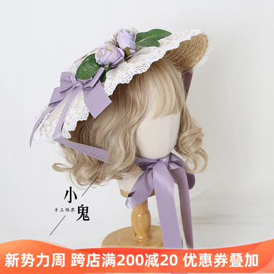 taobao agent Genuine elegant lace straw hat with bow, Lolita style, lace dress