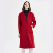 Áo hai dây nữ áo dài cashmere áo mùa thu và mùa đông của phụ nữ kích thước lớn màu đỏ lỏng áo len nylon áo gió - Trung bình và dài Coat