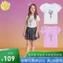 Quần áo trẻ em Annai đích thực 2019 hè mới cho bé gái cổ tròn cổ áo len ngắn tay áo thun AG921599 - Áo thun quần áo trẻ em cao cấp