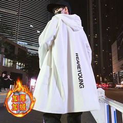 Autumn and winter men's casual windbreaker men's medium length Plush jacket student slim hooded thickened overcoat