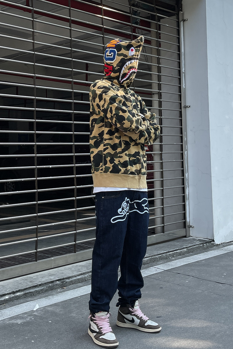 马思唯高街嘻哈飞狗印花牛仔裤男直筒宽松秋冬潮流cosplay女装