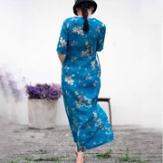 Một Yuan làm việc thiết kế ban đầu cũ ba chiều của phụ nữ ramie vua vịt con váy cải tiến váy sườn xám - Váy dài
