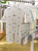 An Baoer mùa hè cho bé sơ sinh 0-1 tuổi Sơ sinh dài tay kín mít quần áo một mảnh áo choàng romper cotton quần áo trẻ em - Áo liền quần