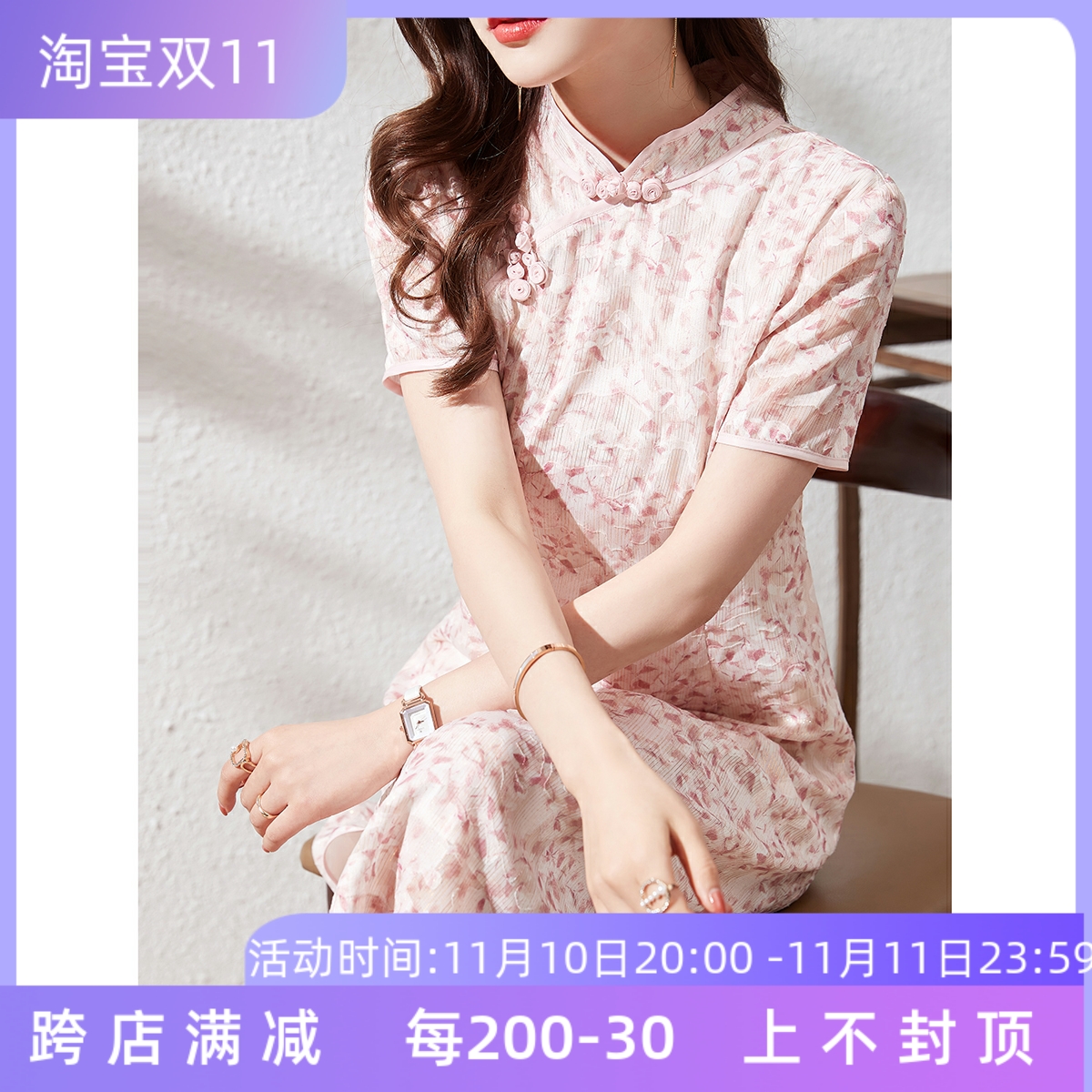 女性が喜ぶ♪ 设计师款定染油画碎花连衣裙女2020新款森系系带花边长裙