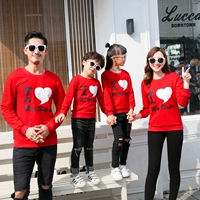 Mùa thu đông 2018 mới dành cho phụ huynh-trẻ em Hàn Quốc áo len lưới màu đỏ cộng với áo nhung cổ tròn thời trang phù hợp với gia đình áo thun gia đình