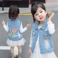 Bé gái mặc vest mùa xuân và mùa thu 2019 mùa thu bé gái vest trẻ em vest trẻ em vest vest vest denim - Áo ghi lê áo vest len bé trai mùa đông