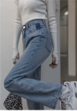Дизайнерские джинсы, весенние штаны, тренд сезона, высокая талия, 22 года, в корейском стиле, свободный прямой крой