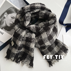 шарф 小香风走秀款软糯羊绒混纺秋冬拼色格子加厚保暖围巾披肩女时尚潮