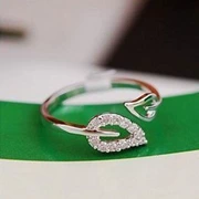 0678 Trang sức Hàn Quốc Flash Diamond Love Ring Lá rhinestone Trái tim điều chỉnh nhẫn Nữ