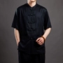 Cao cấp của nam giới Tang phù hợp với áo sơ mi ngắn tay trang phục dân tộc trung niên cha nạp kích thước lớn phong cách Trung Quốc Trung Quốc mùa hè ăn mặc thời trang đồ bộ