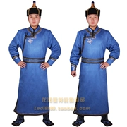 Mông cổ quần áo nam Mông Cổ gown thiểu số Mông Cổ trang phục da con hoăng của nam giới áo choàng màu xanh