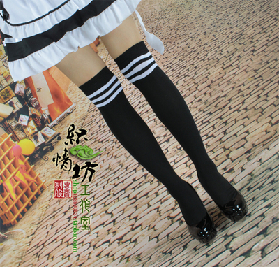 taobao agent [Weaqingfang] The college sent black and white striped whole cotton over -knee socks/cotton socks/long socks and socks Student socks