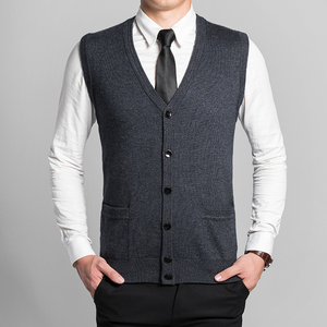 Trung niên và người đàn ông lớn tuổi của mùa xuân và mùa thu không tay áo len cổ chữ V len vest vest vai đan len vest cardigan vest triều áo cardigan nam