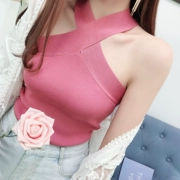 Mùa hè phiên bản Hàn Quốc của chiếc áo yếm đan chéo sang trọng gợi cảm nữ bó sát thắt dây buộc cổ áo không tay