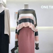 Hàn quốc ulzzang2018 mùa thu từ mới cổ áo len áo len tay áo giản dị sọc áo khoác mỏng