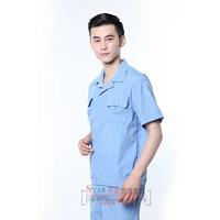 Rửa bông mùa hè overalls nửa tay áo ngắn tay áo người đàn ông và phụ nữ ăn mặc nhà máy quần áo làm việc quần áo siêu mỏng thoáng khí mùa hè dụng cụ thiết lập quần thể dục