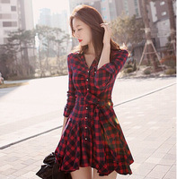 Summer Dress 2020 Retro Women Red Plaid Shirt Casual Dresses