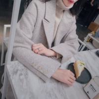 Chanel coco Harajuku gió eo áo len nữ mùa đông phần dài Hàn Quốc phiên bản 2017 mới dày áo len áo dạ dáng suông