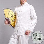 Trung quốc phong cách mùa hè trung niên và người cao tuổi Tang phù hợp với nam giới lụa Han quần áo nam dài tay Tai Chi quần áo phong cách quốc gia phù hợp với nam