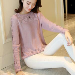 2018 mùa xuân mới vòng cổ ren móc hoa dài- tay openwork áo len phụ nữ áo len lỏng mỏng ngắn áo