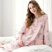 An Zi với bộ đồ ngủ nữ cotton mùa xuân và mùa thu XL ngọt ngào cho phụ nữ dệt kim cotton dài tay