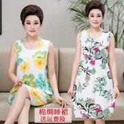 Kích thước lớn mẹ nạp mùa hè bông lụa nightdress đồ ngủ cộng với phân bón để tăng trung niên phụ nữ nhân tạo bông nhà dịch vụ ăn mặc