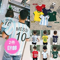 Bé quần áo trẻ em một gia đình bốn romper jumpsuit cha mẹ và con mặc 2018 World Cup bóng đá phù hợp với mùa hè quần áo Liuyi đầy đủ trang trí nội thất áo gia đình