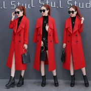Áo khoác len nữ dài phần phiên bản Hàn Quốc 2017 mùa thu đông mới eo của phụ nữ là áo khoác len mỏng cho nữ - Trung bình và dài Coat