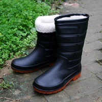 Thời trang nam mùa đông cộng với nhung không thấm nước mưa ủng ấm áp gân bò cao giúp rửa xe câu bông dày giày đi mưa