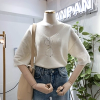 Hàn quốc ulzzang2018 mùa thu mới V-Cổ thời trang áo sơ mi lỏng một cách cẩn thận đầu máy phần mỏng áo len phụ nữ áo len ba lỗ nữ