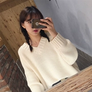 Harajuku áo len áo khoác nữ mùa thu Hàn Quốc phiên bản của retro chic loose dày sinh viên áo sơ mi dày len dài tay áo len