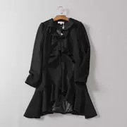 Nhật bản lá sen cổ áo phần dài mùa đông phong cách mới thời trang mỏng hoang dã áo len OL khí eo coat