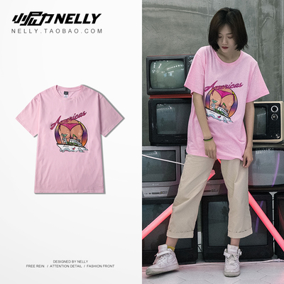 Mùa hè thư in hip hop ngắn tay T-Shirt TT với đoạn graffiti lỏng ngắn tay vài mô hình hồng t-shirt Áo khoác đôi
