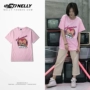 Mùa hè thư in hip hop ngắn tay T-Shirt TT với đoạn graffiti lỏng ngắn tay vài mô hình hồng t-shirt áo thun thể thao