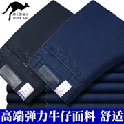 Quần jean nam mùa thu và quần lửng nam co giãn cao trung niên quần denim cạp cao quần nam kangaroo vua dài quần dày