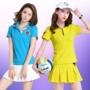 Bộ đồ thể thao nữ mùa hè hoang dã chống quần vợt váy ngắn tay xếp li váy vuông nhảy kích thước lớn hai mảnh quần áo thể thao nữ ngắn