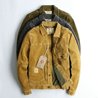Thợ mỏ phương Tây gió thô retro cũ áo khoác nhung kẻ mỏng Nam dày bên trong lót ngắn áo khoác giản dị áo khoác da nam hàng hiệu