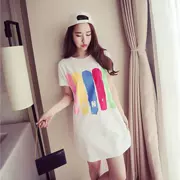 Mùa hè in trắng đen Hàn Quốc phụ nữ mới phong cách ăn mặc lỏng vòng cổ kích thước lớn ngắn tay áo Một từ váy thủy triều